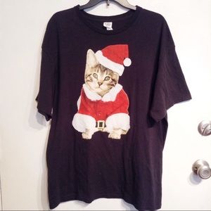 Christmas Santa Cat Holiday Tee Shirt